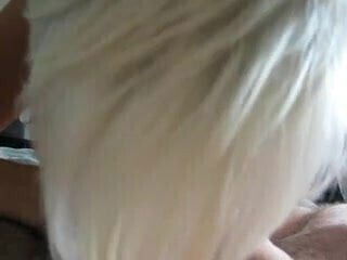 Short-haired amateur blonde wife sucks husbands cock