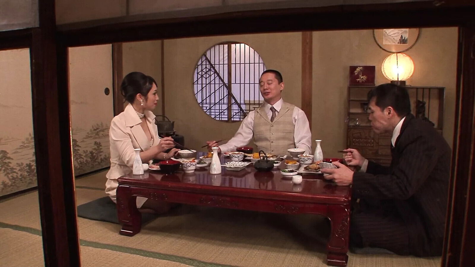 Family dinner escalated! Japanese forget their manners bang threesome!