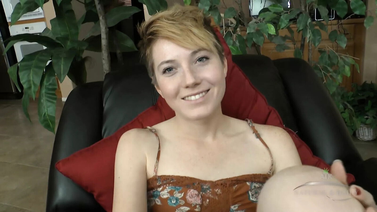 sexy solo Nico Sweet strips show hairy bush then play with pussy orgasm