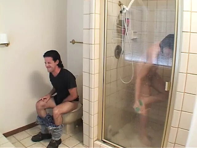 Fellow sitting chair became very lusty watching girl shower
