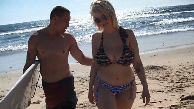 Blonde Girl rides Dick Surfer drain Balls facial cumshot