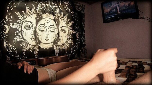 Handjob friend while watching 