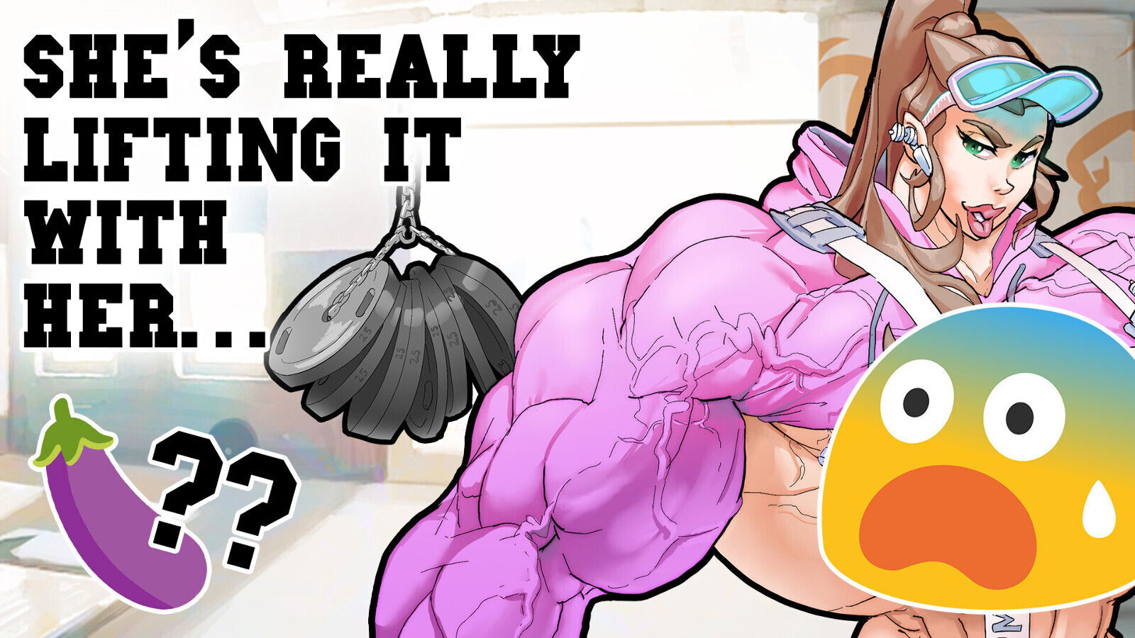 Kym's Futanari grows during Workout Training Dick Weightlifting Futanari Bodybuilder