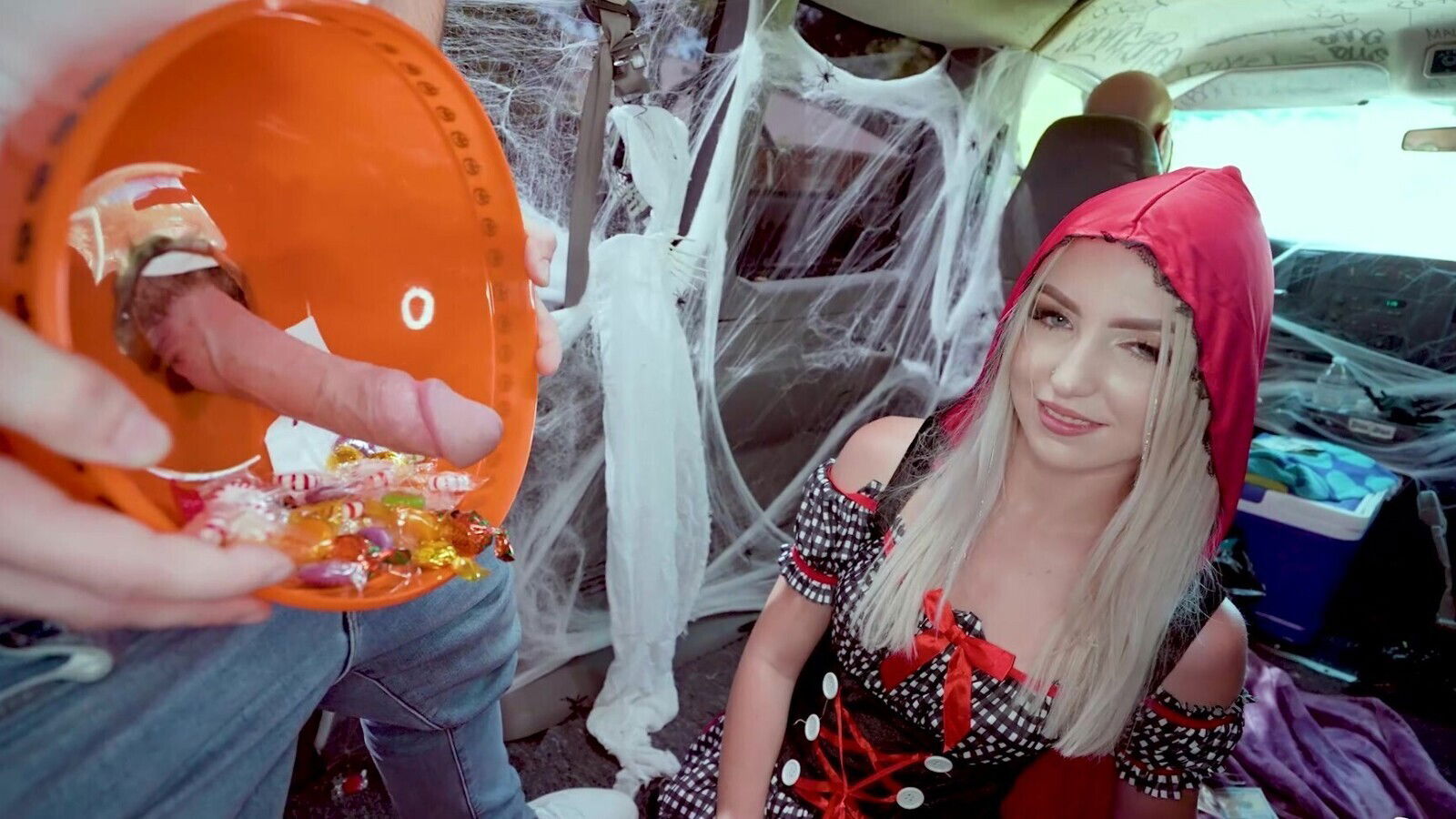 Strong inches this petite blonde dressed little ridinghood