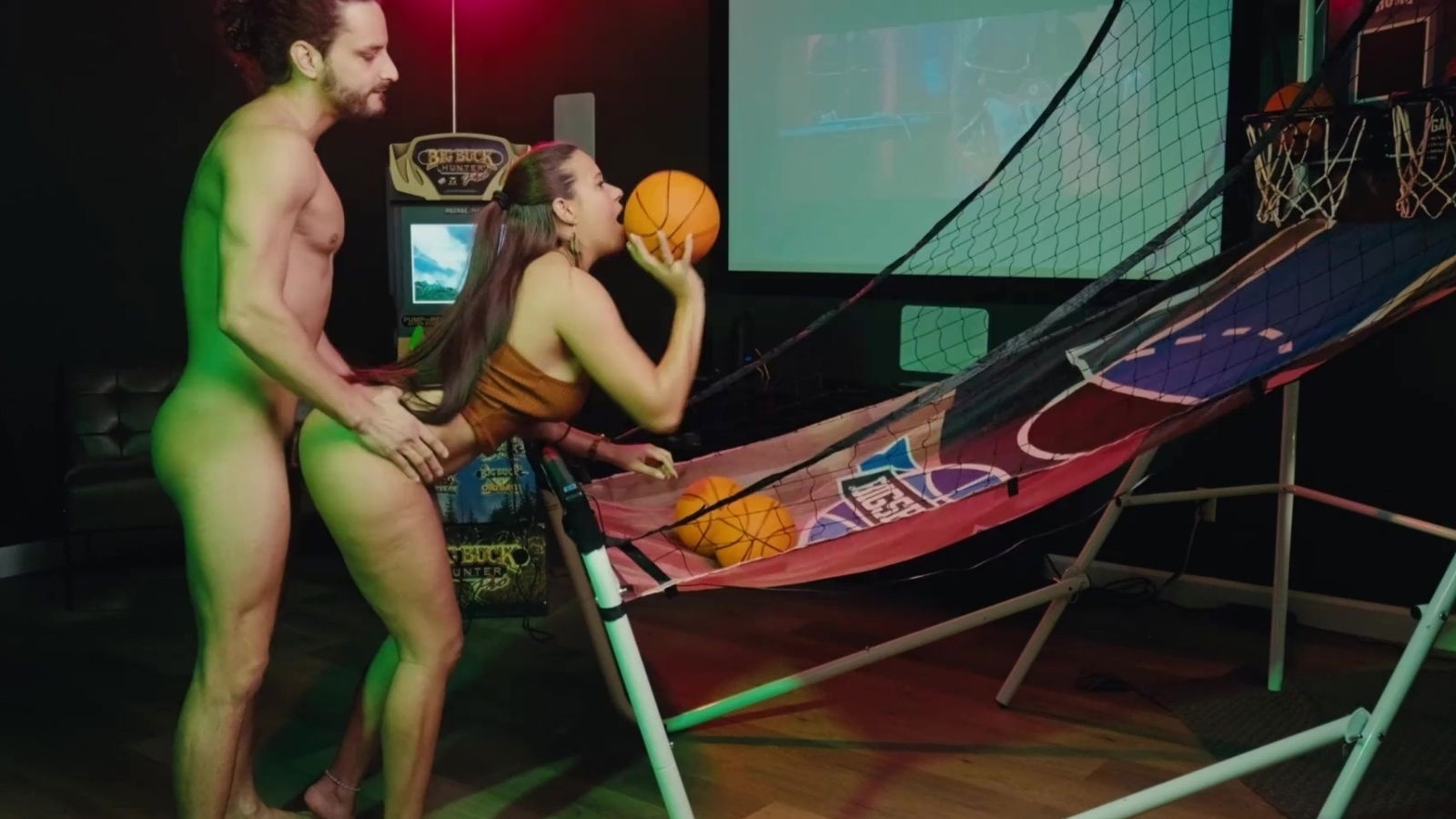 booty Latina MILF gets fucked husband's man-cave while shooting hoops.