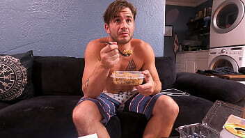 Nathan Bronson eating dinner hanging home