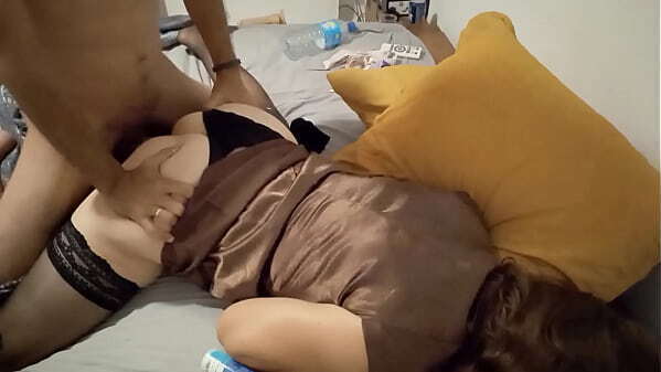 Amoul Solo, Clothed Black Satin Panty White Slut, Fuck, Satin Brown Dress, Doggystyle, POV, Dirty French Talk, Licking Hole