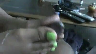 Black girl green toes footjob