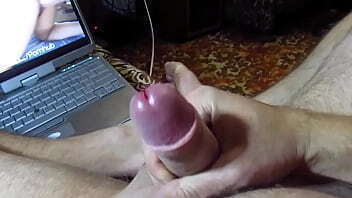 Handjob watching porn cumshot Slow motion
