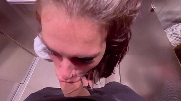 Beautiful girl Instagram blogger sucks elevator store gets facial