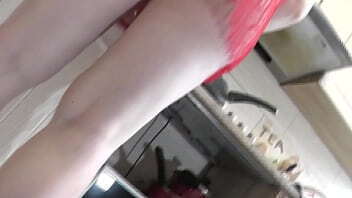 transparent peignoir without panties bra, nude Milf Frina continues cook naked kitchen. Today menu salad chicken breast champignons.