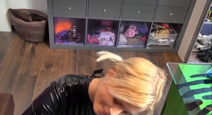 Blonde german in black spandex