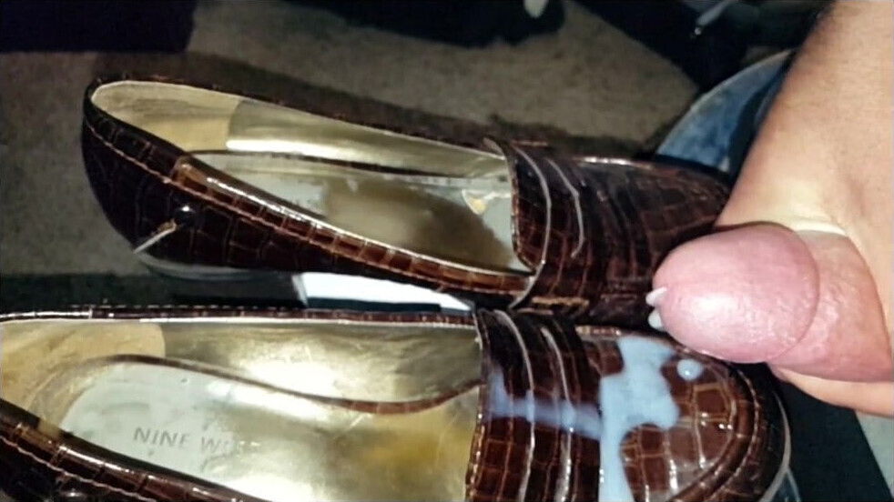 Slow motion cumming on my wife's shoes