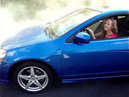 Young lady has pedal pumping day dream while she hands out with girlfriends