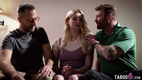 Innocent teen blonde Eliza double pussy fucked older guys