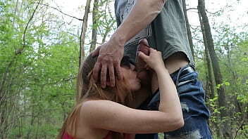 Red-haired beauty Sucks friend'_s middle park.