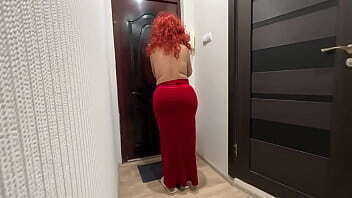 Mature with nice body waiting pizza delivery, from stepson