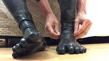 Wearing latex socks