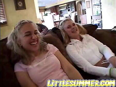 Amateur teens with Little Summer strip into