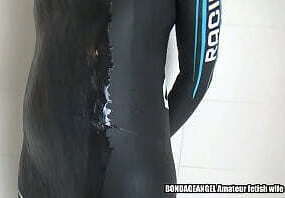 Neoprene slave MILF Angela shower (Part same name video)