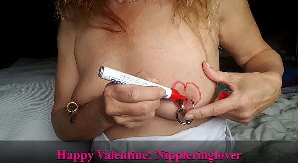 nippleringlover painting huge pierced nipples with rings valentines
