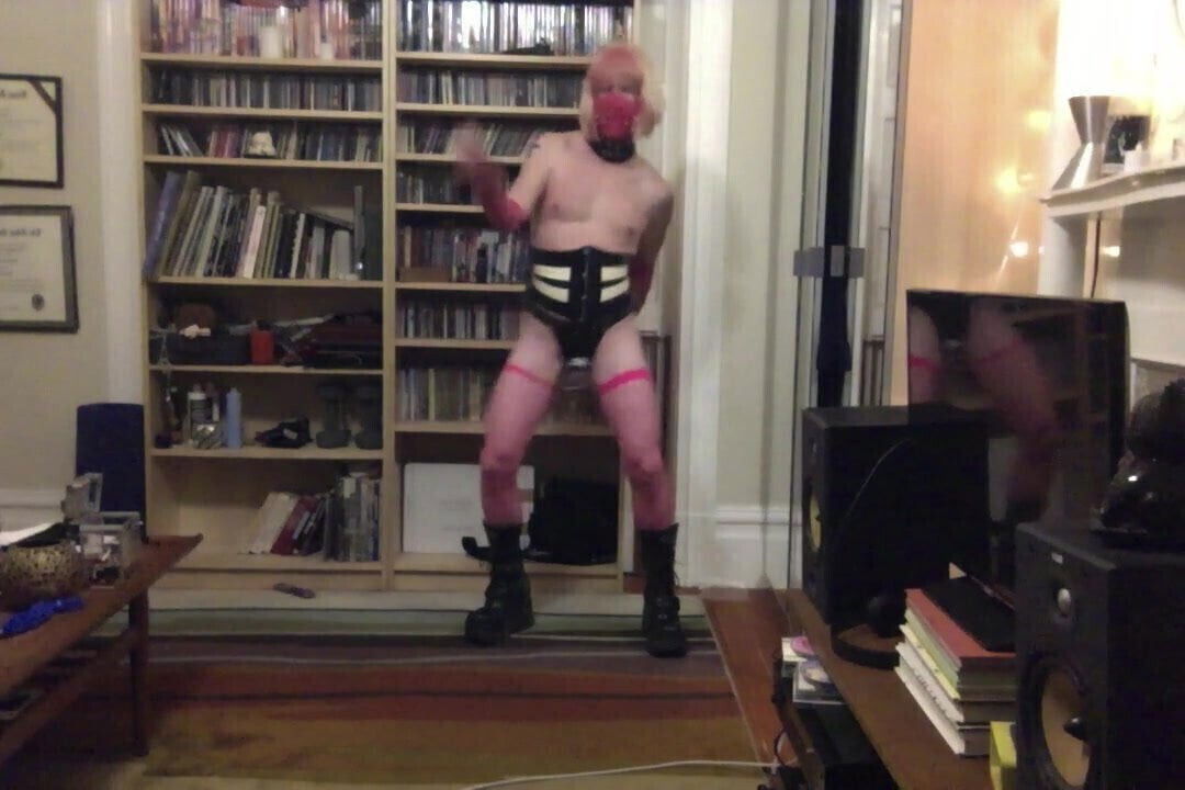 Fetish Femboy Kristin GoGo Dancer and Chastity Jackoff