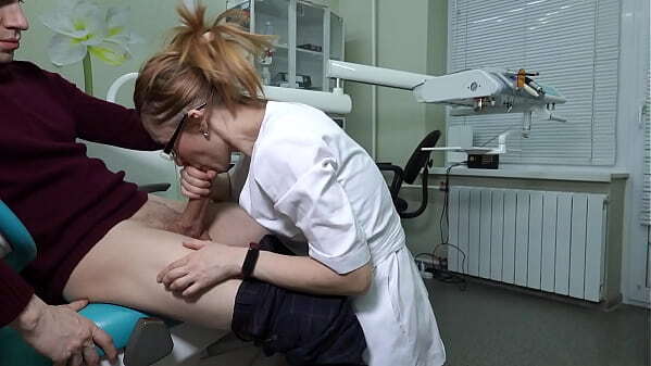 female ukrainian doctor with glasses grabbed patient'_s began greedily give hardcore blowjob