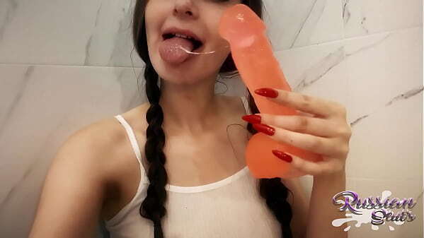 Sweet russian girl sucks fucks dildo