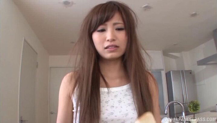 Asian Harumi Tachibana giving dick blowjob scene