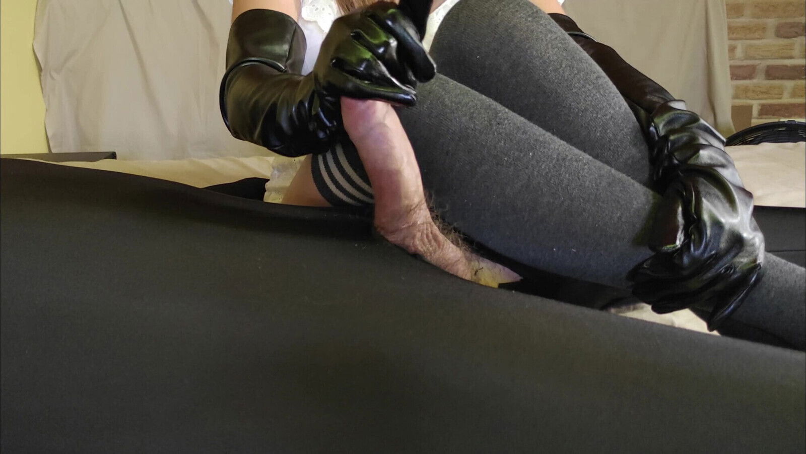 Femdom Mistress Leather Gloves Teases, Edges Denies