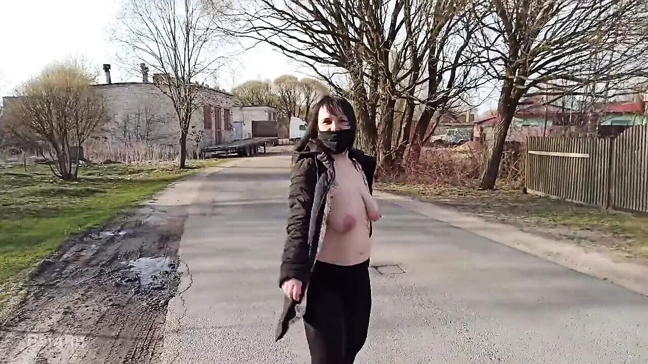 Naked, shameless wife walks down street public place