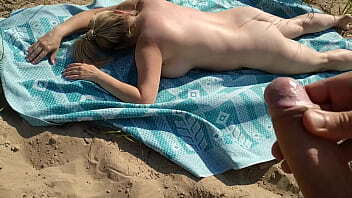 Dick Jerks Near Sunbathing Nude Beach Boobs Milf Massive Cumshot Near Body