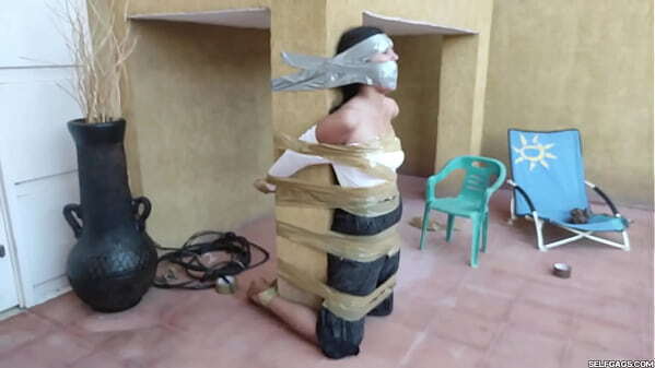 Christian Girl Duct Taped Pillar Gagged Tight