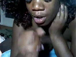 nasty ebony thot deep throating and slurping cum