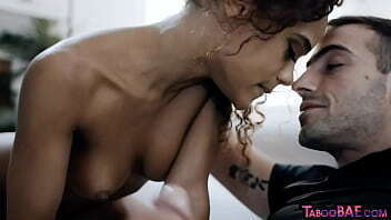 Ebony smallboobed teen GF deepthroats and gets banged