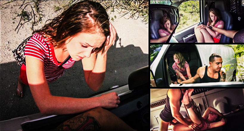 Lizzie Bell is Lost & Must Endure Outdoor Rough Sex, Rope Bondage & Deepthroat BJ for a Ride - HelplessTeens