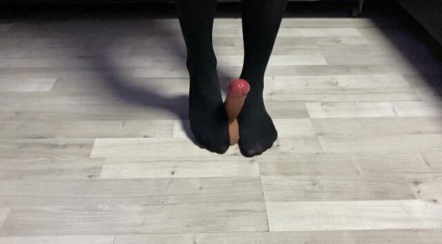 Dick walking stockings. Foot fetish.