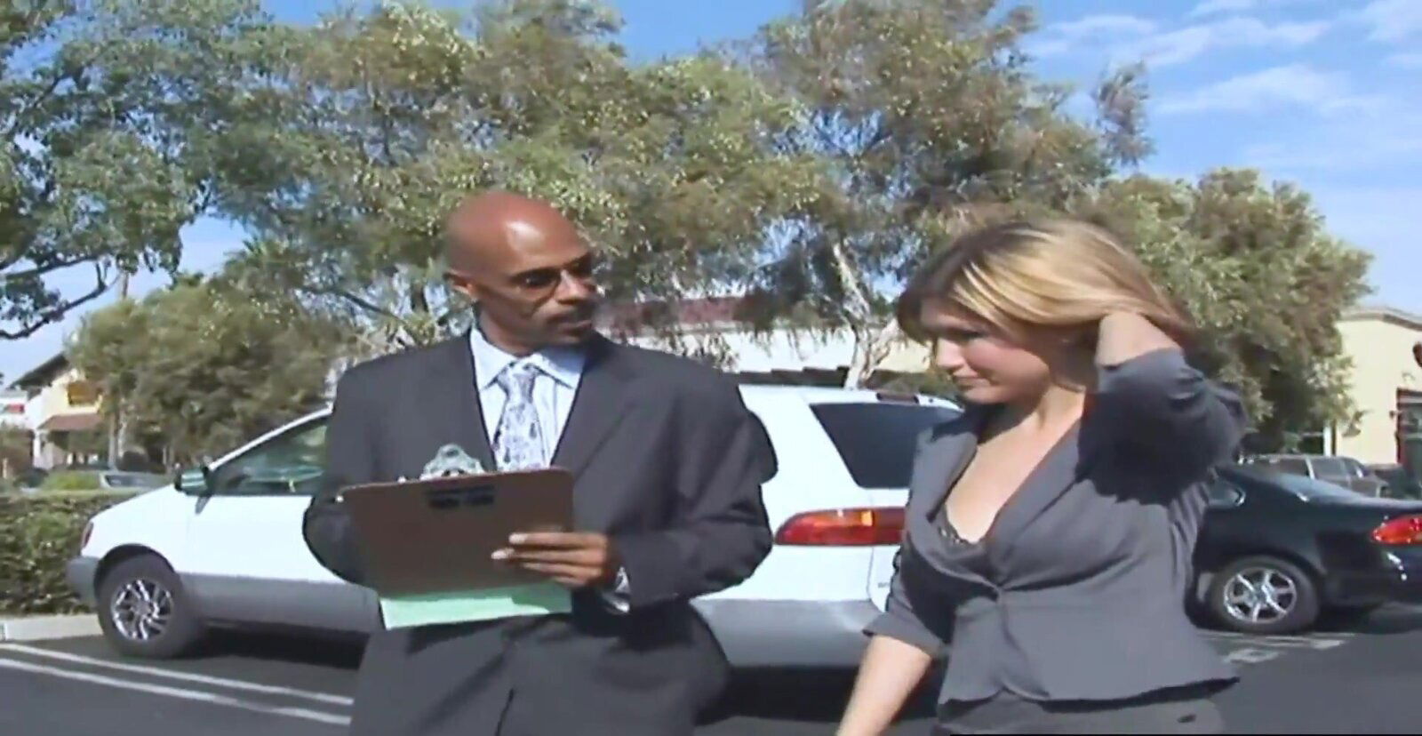 Leigh Livingston cute secretary gets baseball sized black from Justin Long, ruined life