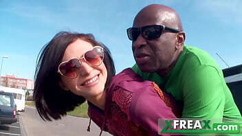 Ukrainian hitch hiker Lina Arian gets picked black then deep throats black
