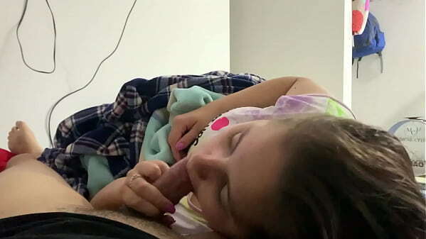 little stepdaughter plays with mouth while watch movie (She doesn'_t know recorded