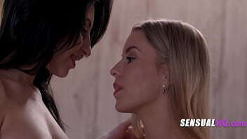 Glamorous Brunette &amp_ Blonde Lesbians Play With Eachother Using Toys