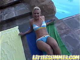 Petite teen Little Summer Lexy masturbates outdoors