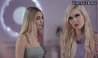 Busty TS babe lesbian pussyfucks and licks cute babe