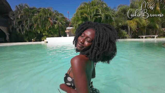 Black Model, chilling poolside before photoshoot (Hot Chocolate Pussy)