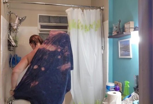 Drying after sexy shower. Cheek spread...