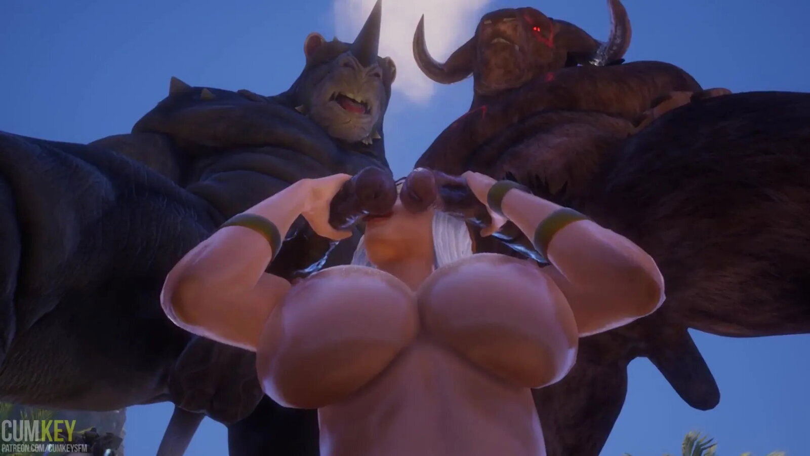 Monsters with Horse Dicks fuck Busty girl