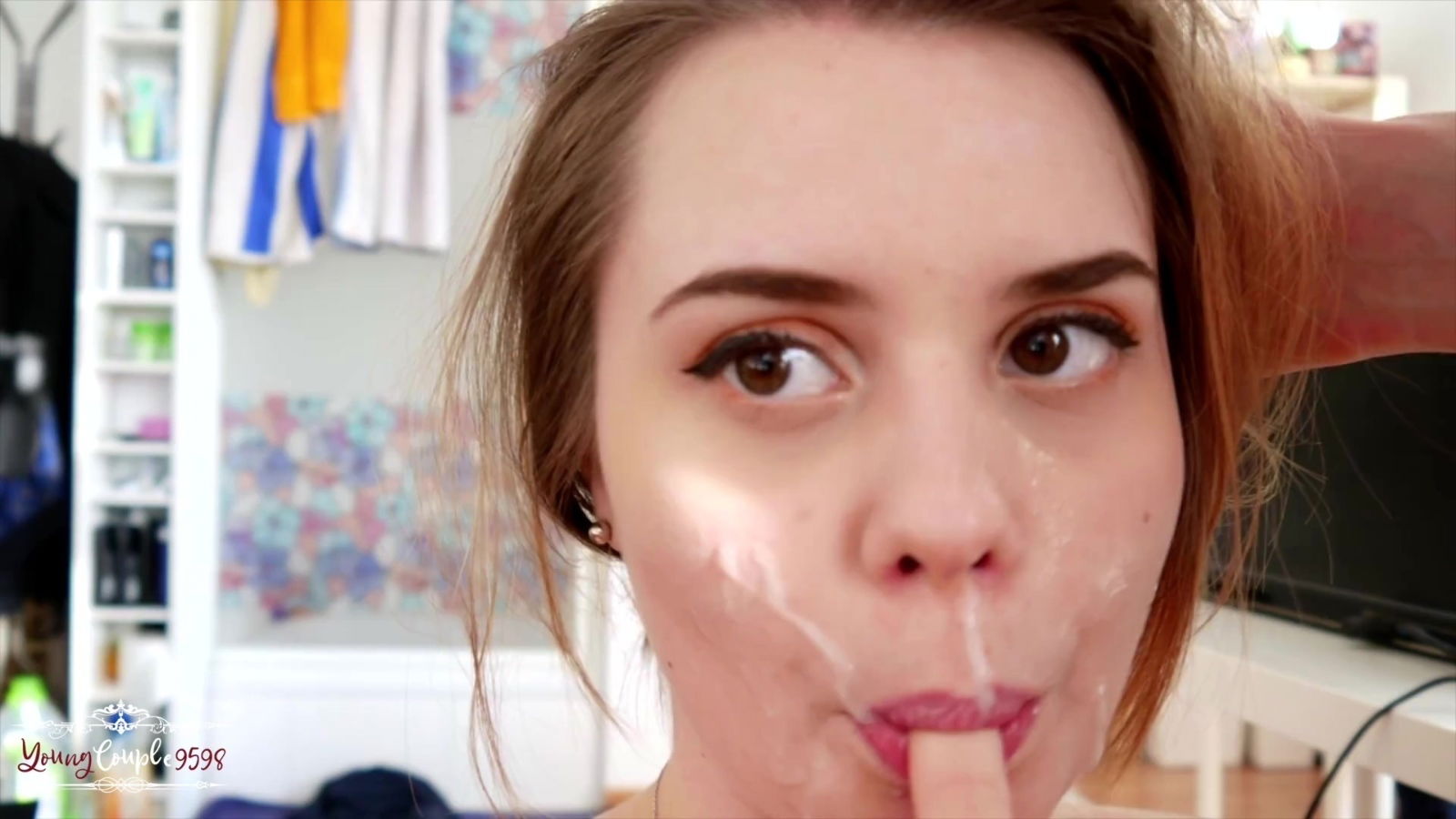 Pretty German gets facial after making love with boyfriend