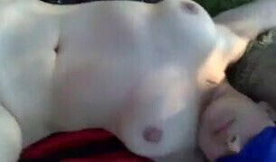 Submissive wife tied naked in public