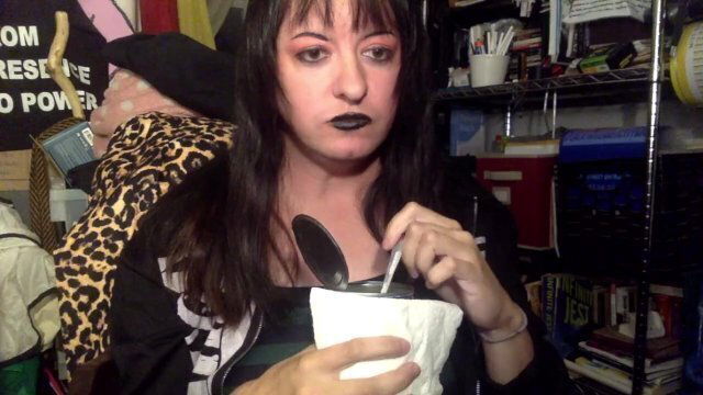 Trans girl eats beans webcam show