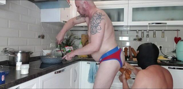 KITCHEN sex - i COOK PASTA and my THROAT and ASS daddy FUCKED with DILDOS at the same t